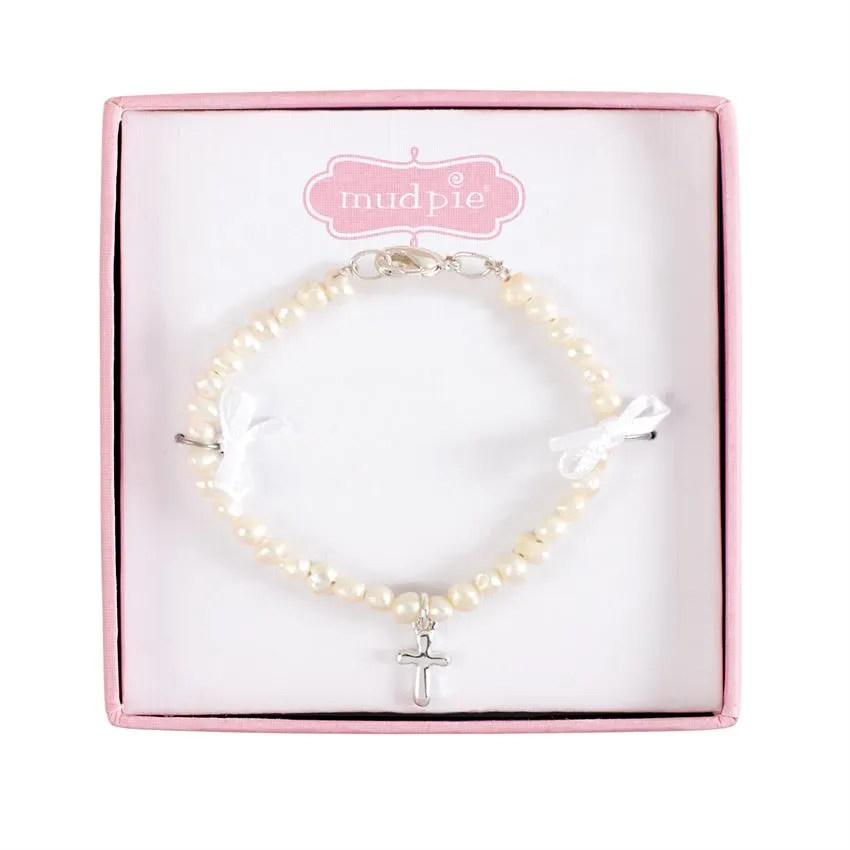 PEARL BRACELET WITH SILVER CROSS