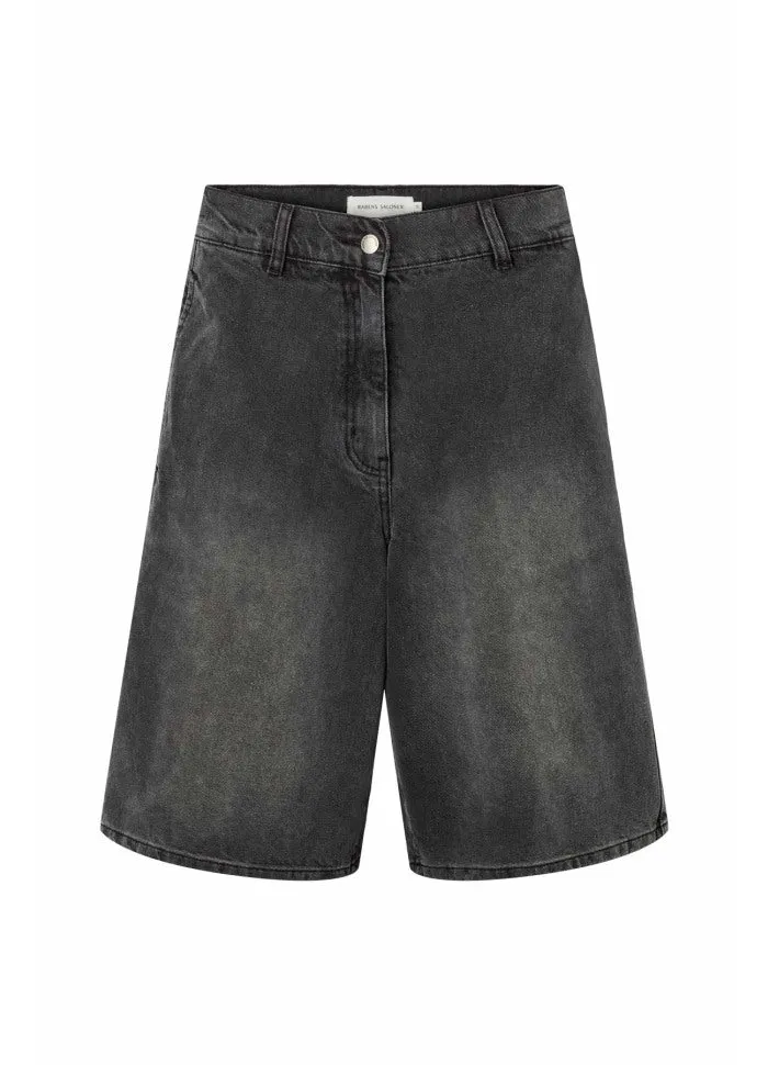 Rabens Saloner Raha Denim Black Wide Shorts Washed Black Denim