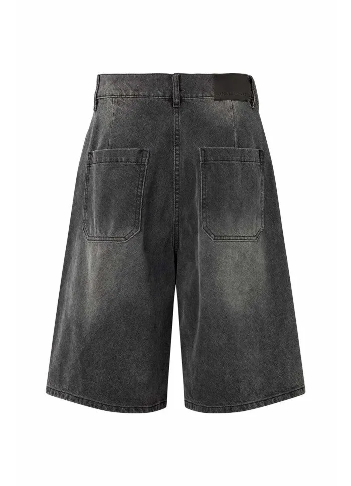 Rabens Saloner Raha Denim Black Wide Shorts Washed Black Denim