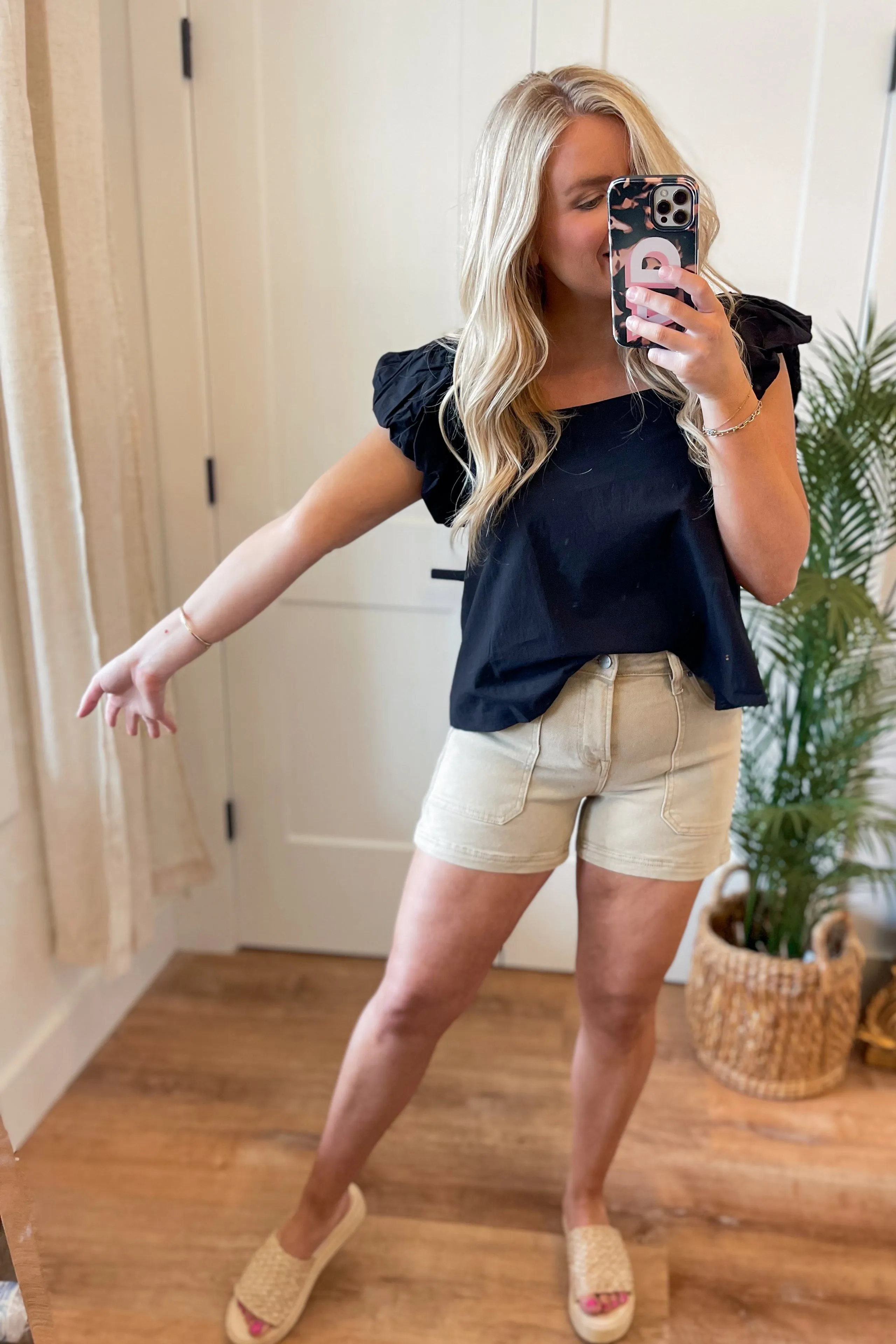 Risen Bud Midi Rise Front Patch Pocket Shorts *FINAL SALE*