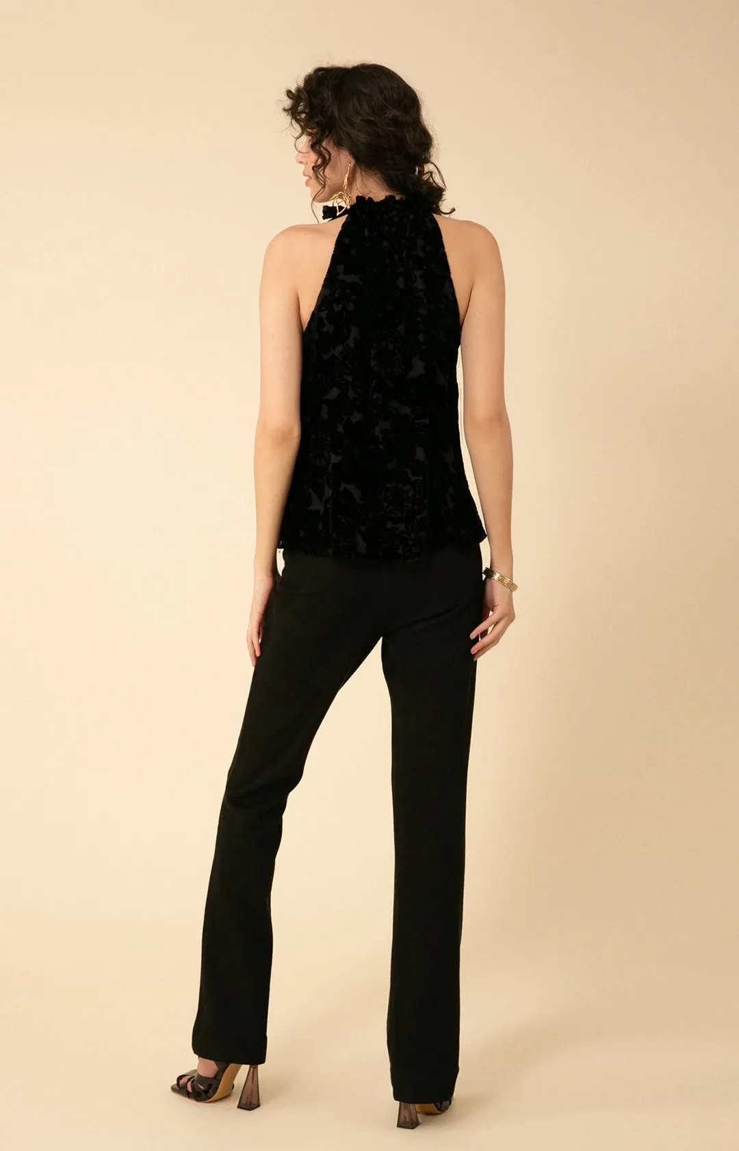 Romy Solid Velvet Burnout Halter Top