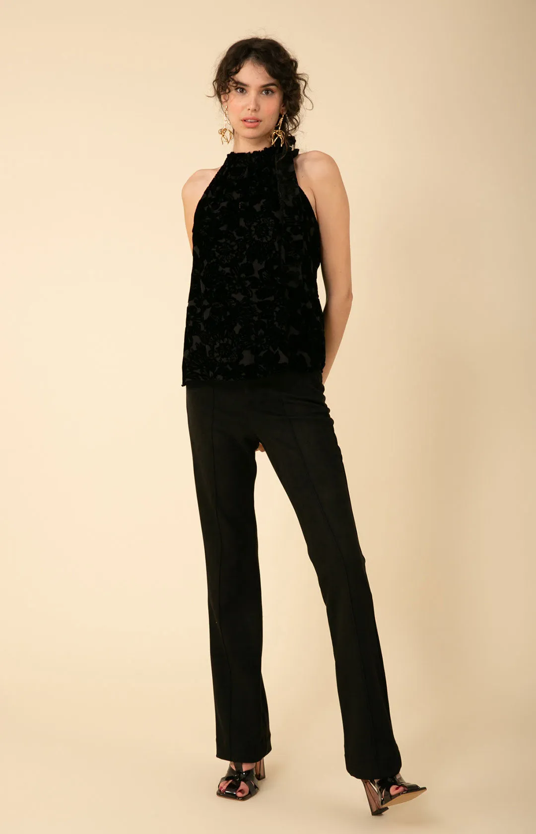 Romy Solid Velvet Burnout Halter Top