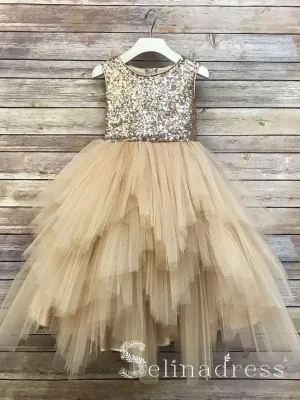 Sequin Top Flower Girl Glam Dress Gold Big Bow Flower Girl Dresses GRS019B