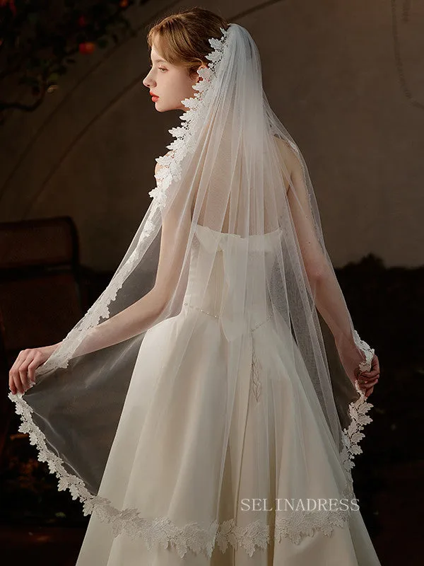 Single Layer French Appliqued Wedding Veils ALC023