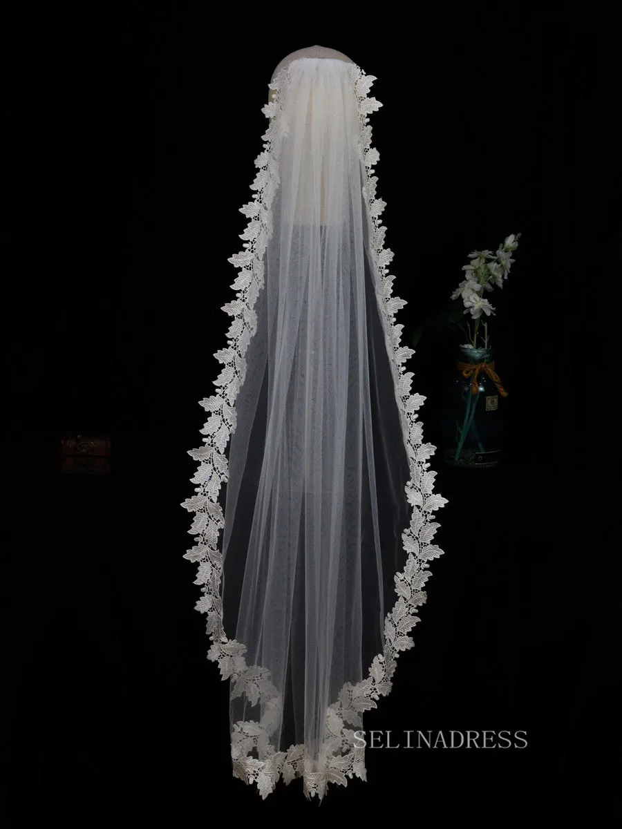 Single Layer French Appliqued Wedding Veils ALC023