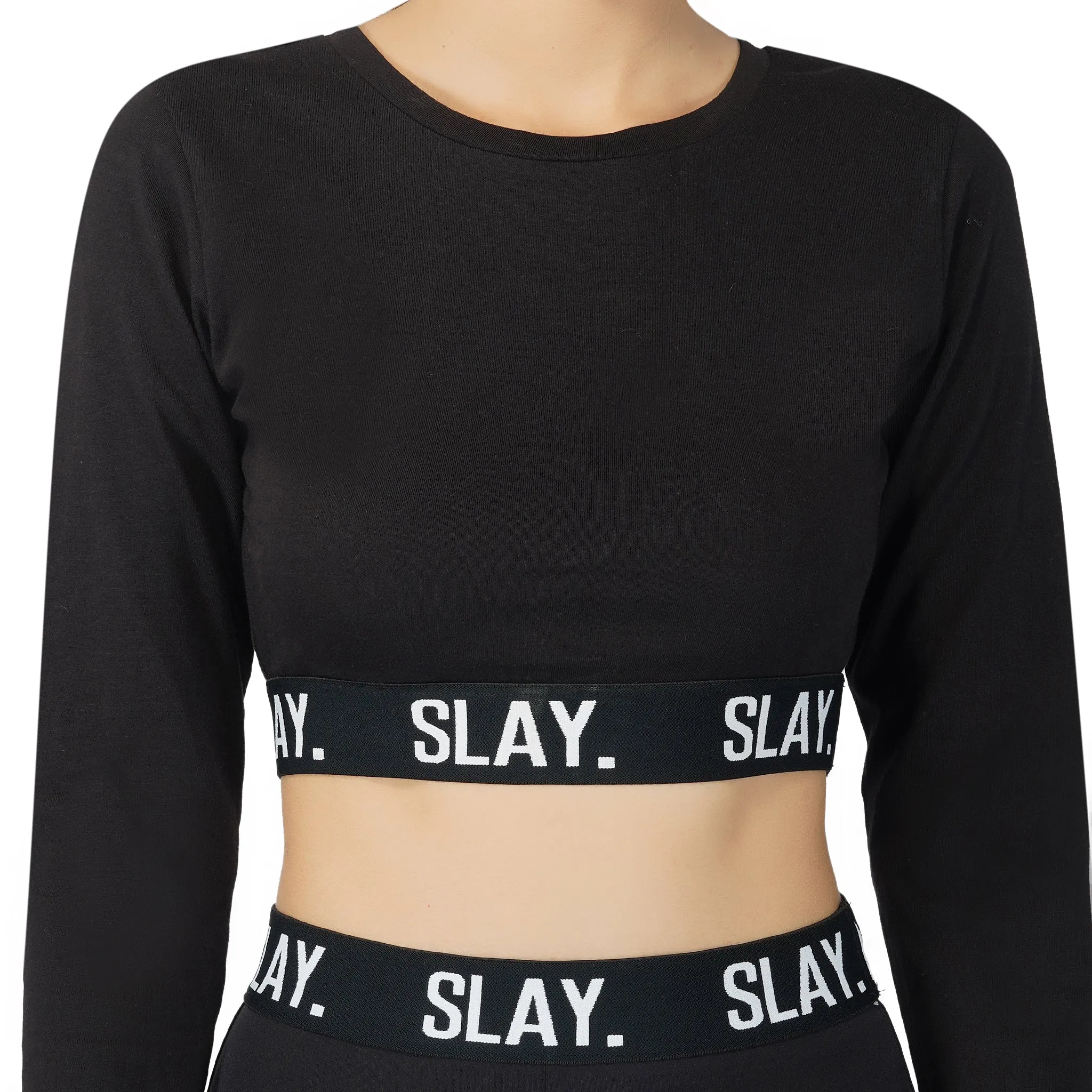 SLAY. Sport Women's Activewear Full Sleeves Black Crop Top