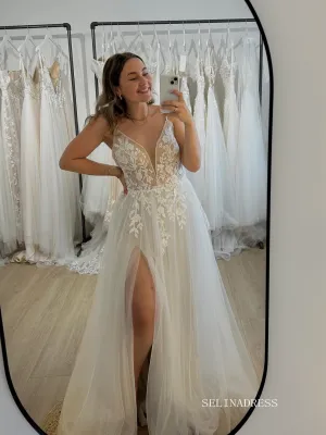 Spaghetti Straps Informal Wedding Dresses Applique Bridal Gown SEA053