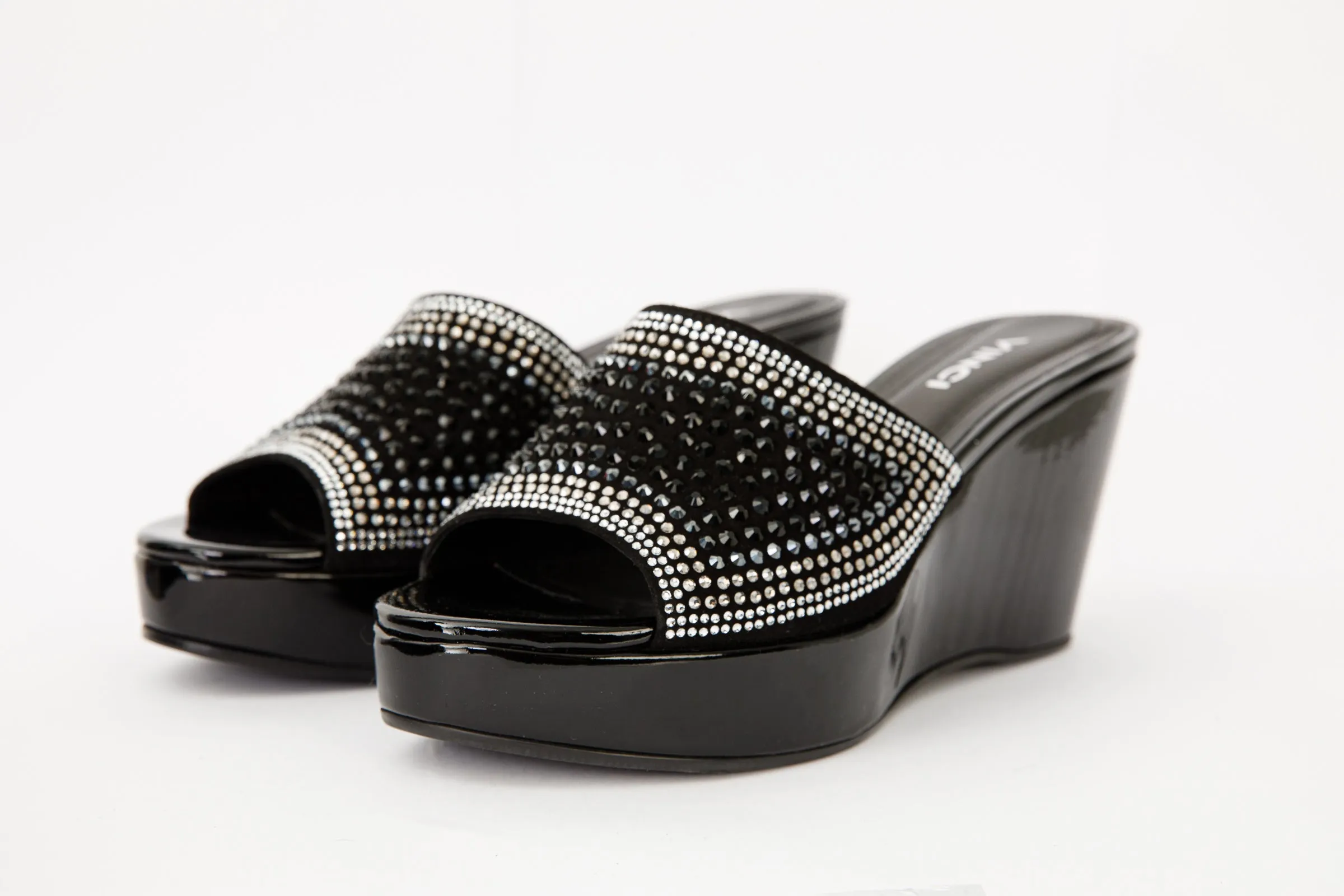 The Barneveld Black Glitter Leather Wedge Heel Women Sandal