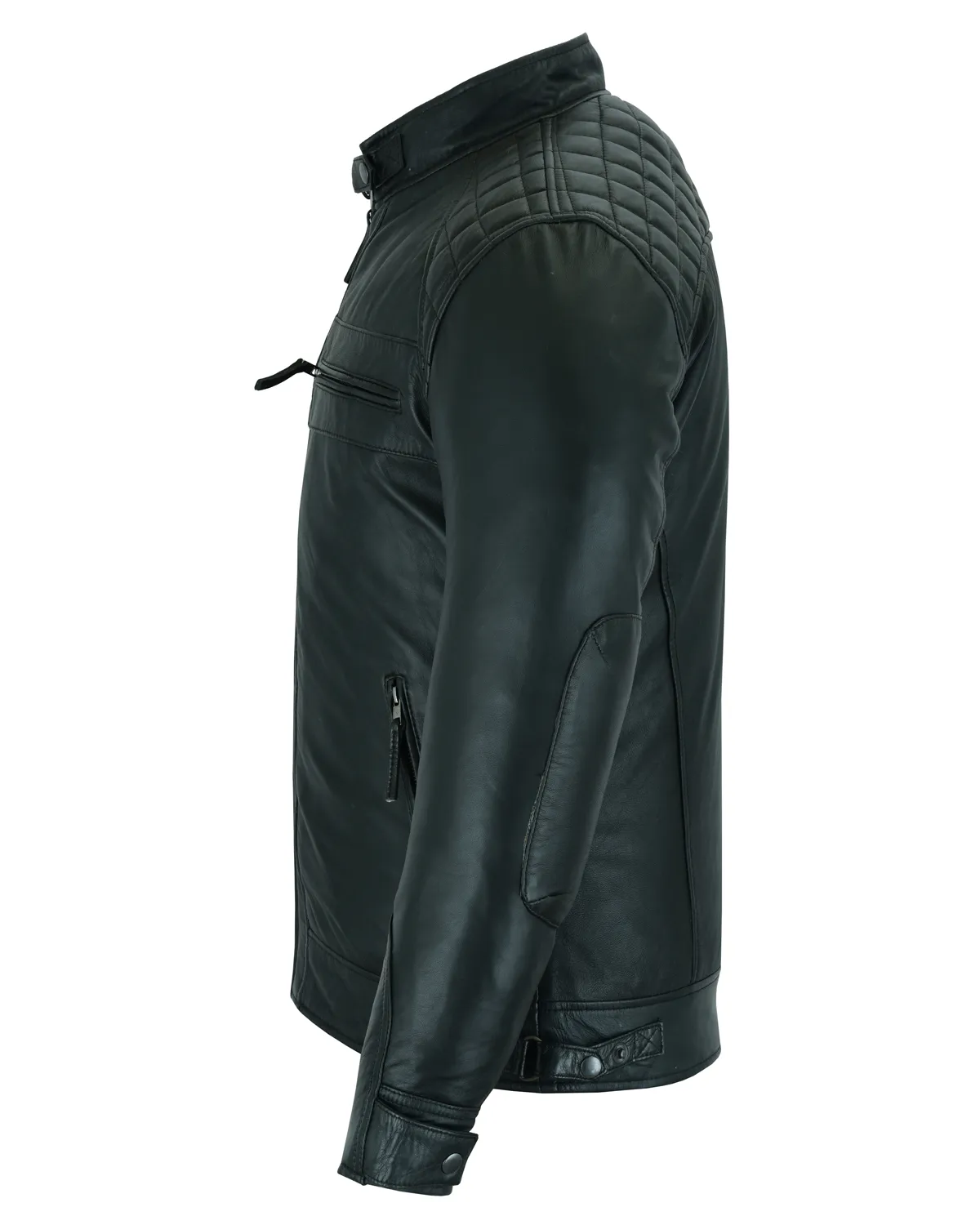Vance Leather Men's Cafe Racer Gatsby Black Waxed Lambskin Motorcycle Leather Jacket