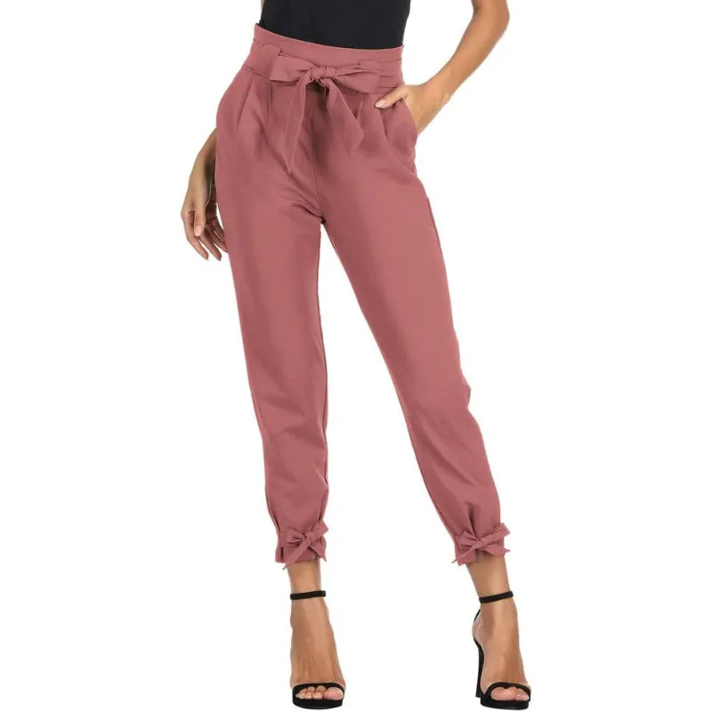 Women High Waist Regular Fit Pencil Pants With Bow-Knot Pockets